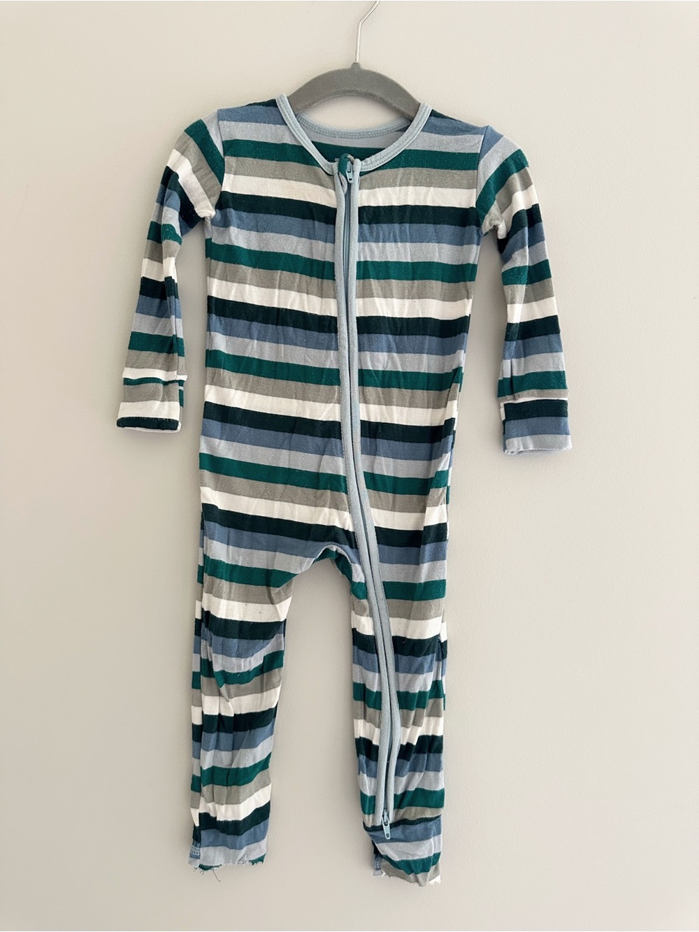 KicKee Pants Baby Striped Zip Coverall Romper, Size 12–18M, Blue Green Gray